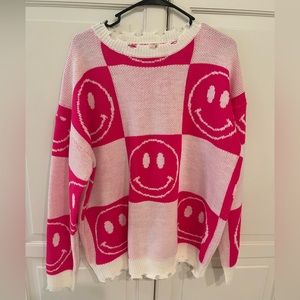 Altar’d State pink and white smiley face sweater